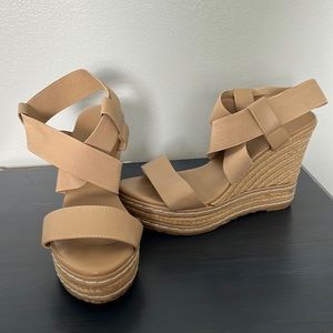 Woven Wedge Heel Summer Sandal with Elastic Straps W 6.5